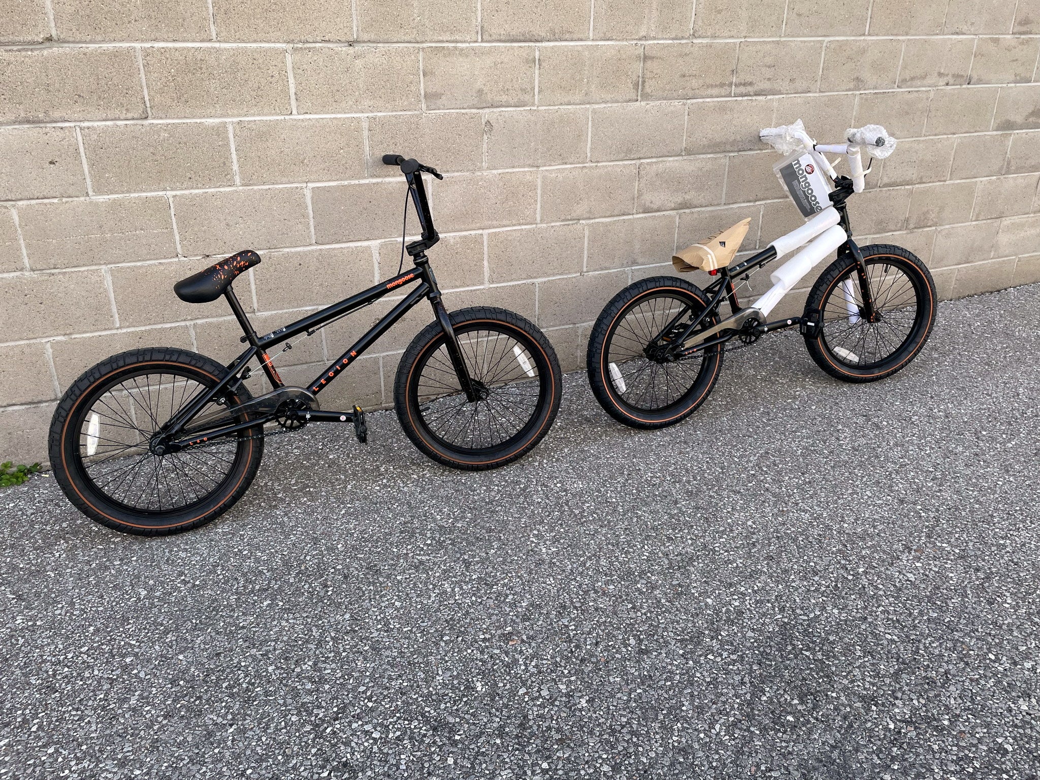 Mongoose Legion L60 BMX bike fully assembled, showing its freestyle 20-inch frame and components ready for riding.