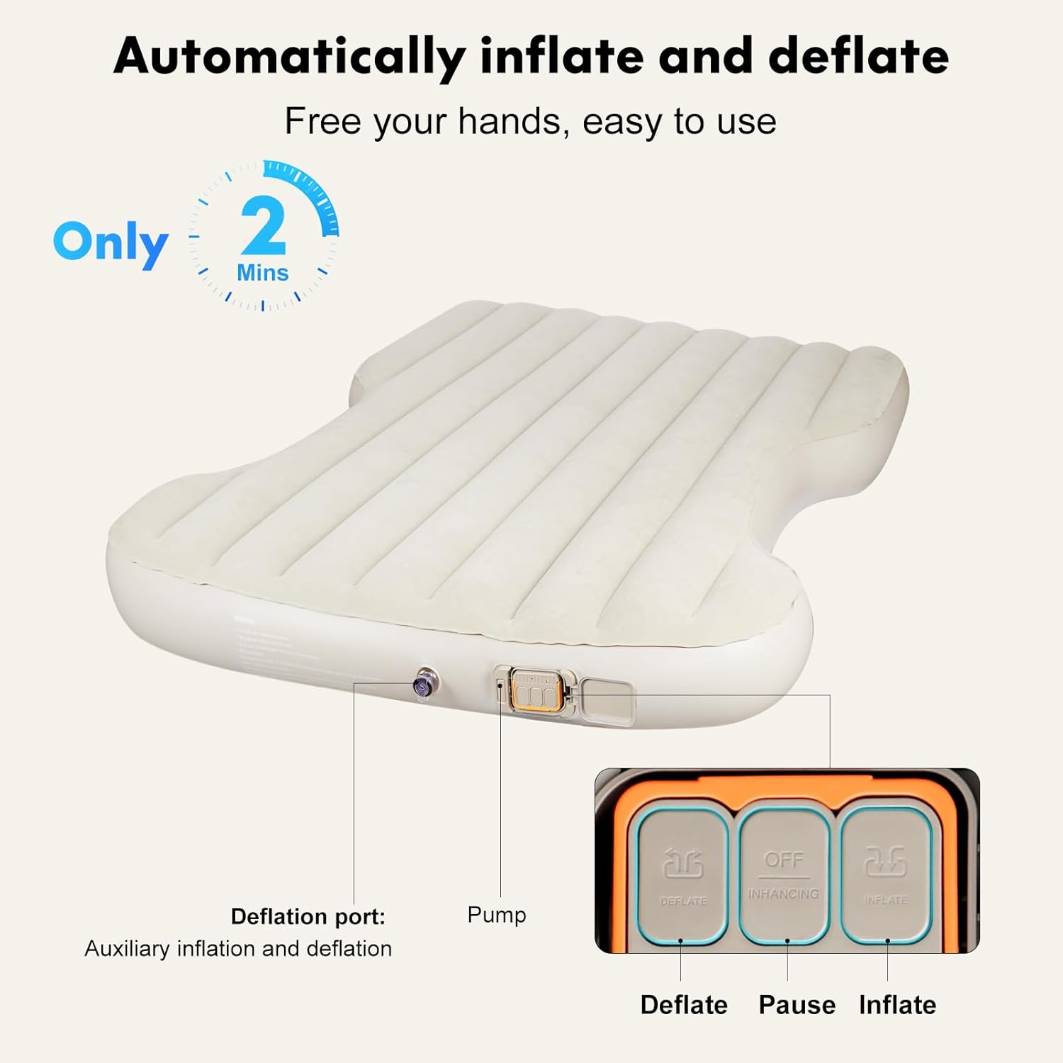 Self-Inflating Mattress for Tesla Model Y and Model 3 (2021–2025), Comfortable Car Sleeping Pad with Cordless Rechargeable Air Pump, Portable Camping Mattress with Storage Bag