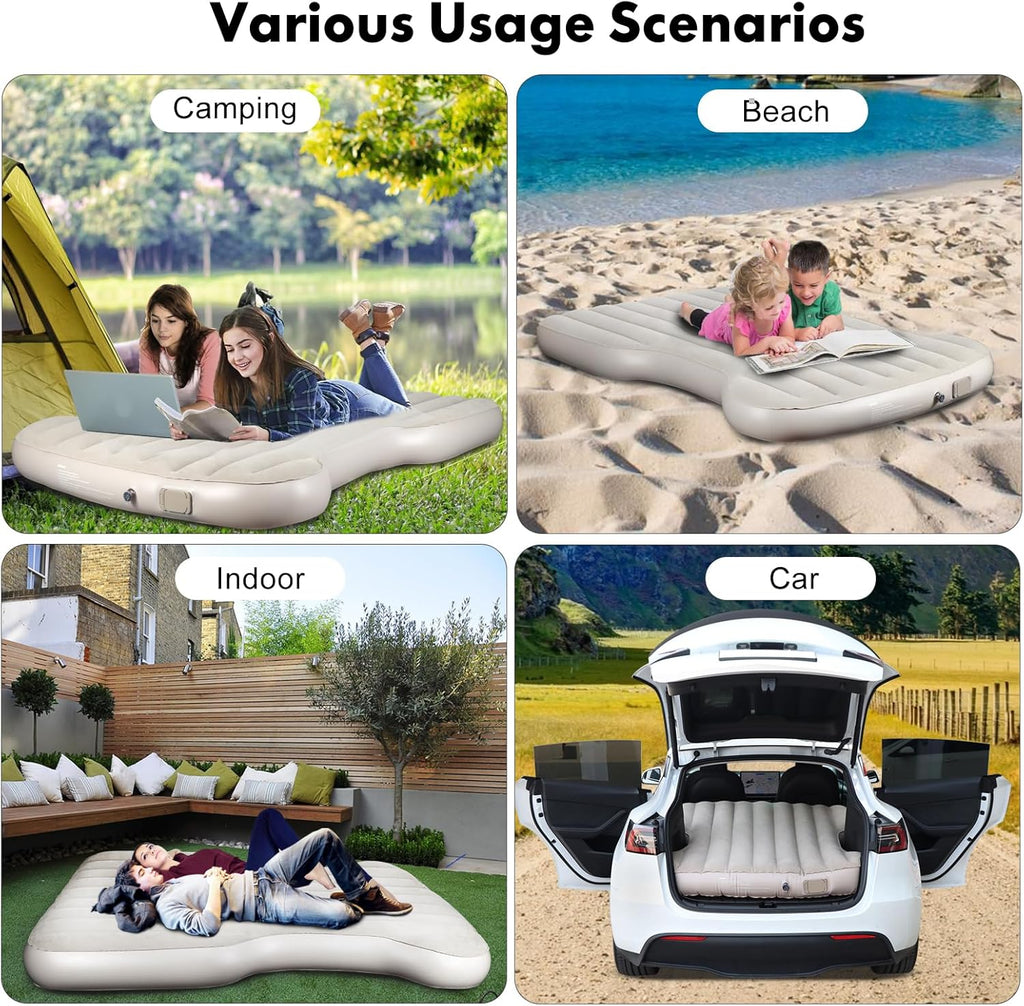 Self-Inflating Mattress for Tesla Model Y and Model 3 (2021–2025), Comfortable Car Sleeping Pad with Cordless Rechargeable Air Pump, Portable Camping Mattress with Storage Bag